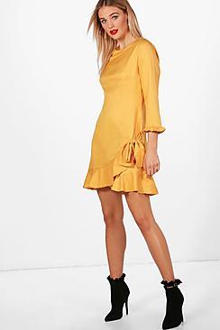 Boohoo Frill Hem Tie Detail Shift Dress