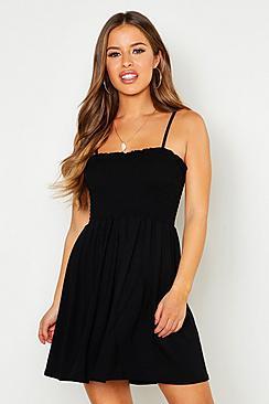 Boohoo Petite Sheered Strap Detail Skater Dress