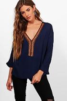 Boohoo Daisy Embroidered Trim Top
