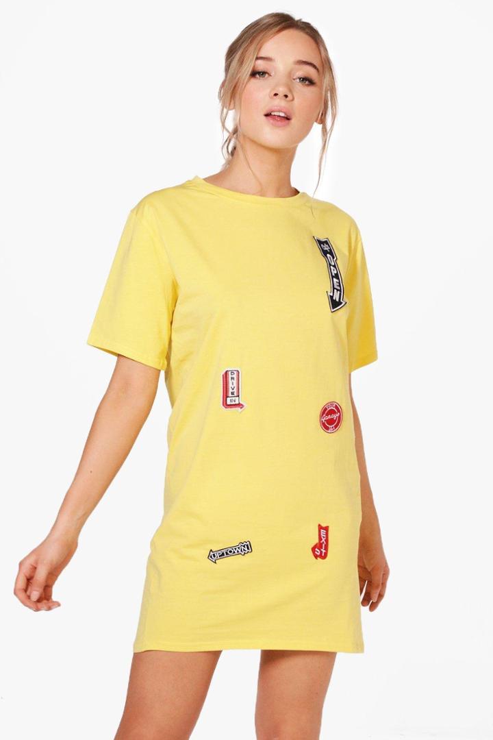Boohoo Danielle Badge T-shirt Dress Yellow