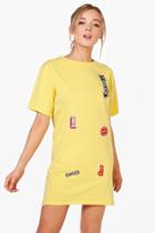 Boohoo Danielle Badge T-shirt Dress Yellow