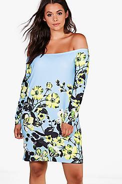 Boohoo Plus Jemima Off The Shoulder Floral Shift Dress