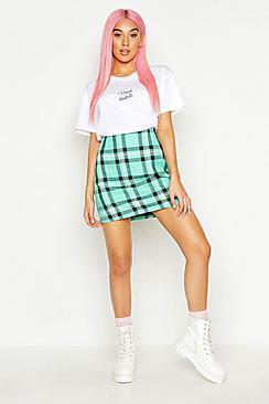 Boohoo Checked Woven A Line Mini Skirt
