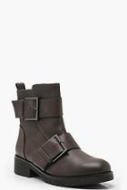 Boohoo Large Buckle Detail Biker Boots