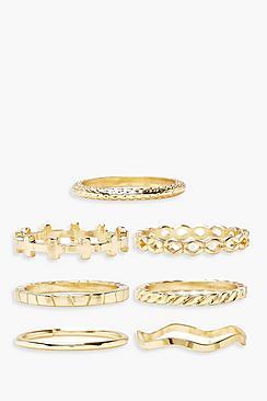 Boohoo Plus Gold Mixed 7 Pack Ring Set
