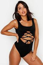 Boohoo Lace Up Cut Out Swimsuit