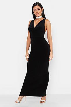 Boohoo Cowl Neck Cross Back Maxi Dress