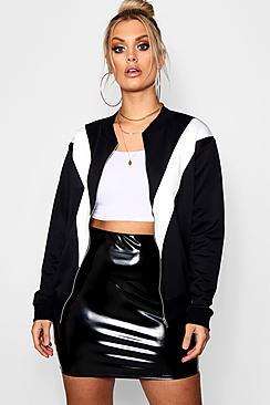 Boohoo Plus Gabby Scuba Contrast Stripe Bomber Jacket
