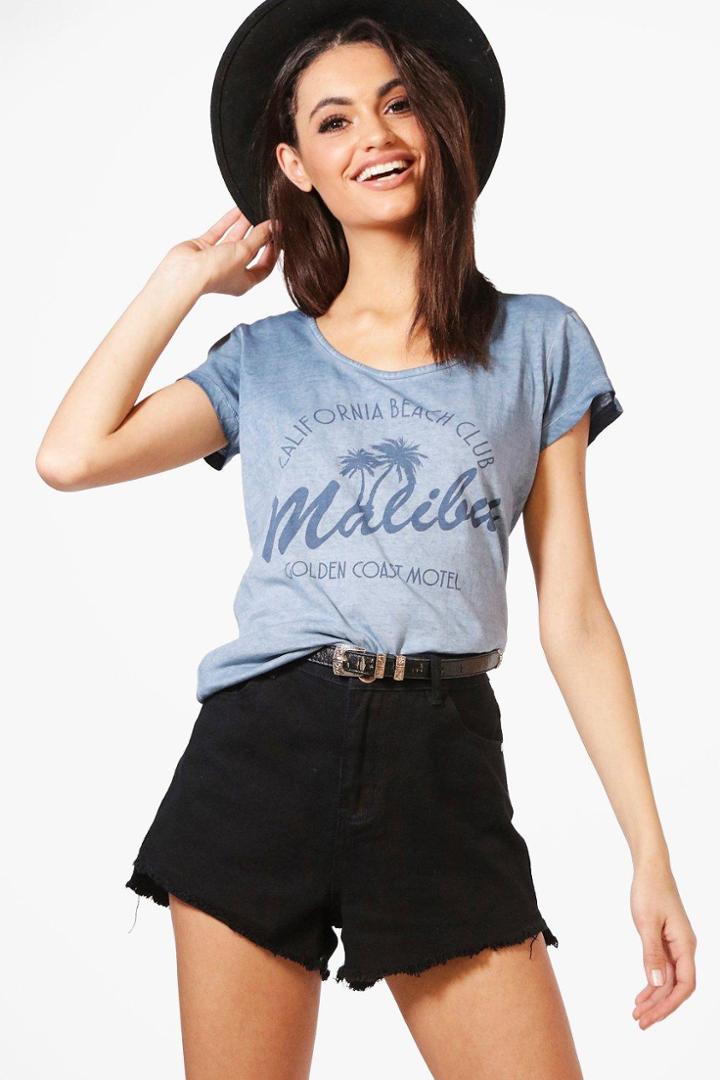 Boohoo Zoe Malibu Slogan T-shirt Denim