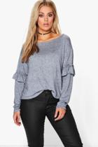 Boohoo Plus Saskia Frill Sleeve Jumper Charcoal