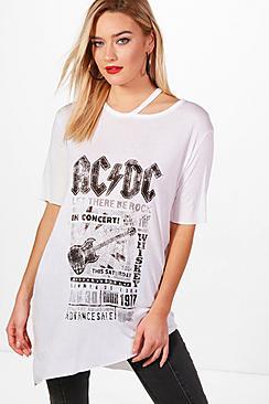 Boohoo Gemma Embellished Acdc Licensed Band Tee