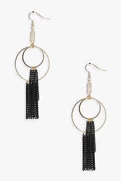Boohoo Jane Layered Hoop Chain Tassel Diamante Earrings