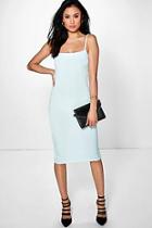 Boohoo Flo Strappy Square Neck Ribbed Midi Dress