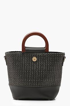 Boohoo Straw & Wooden Handle Bucket Bag
