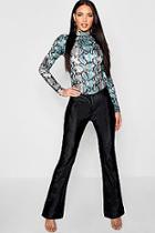 Boohoo Matte Pu Snake Kick Flare Leather Look Trouser