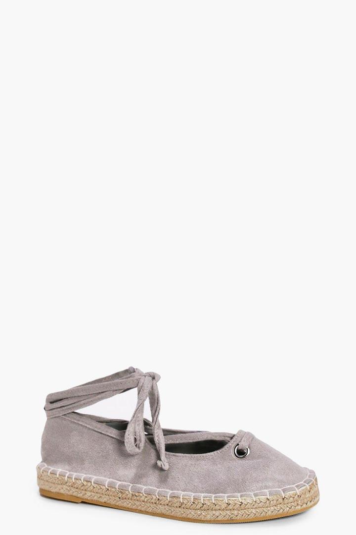 Boohoo Daisy Eyelet Lace Up Espadrille Grey