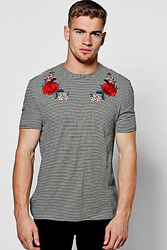 Boohoo Stripe T-shirt With Embroidery Yoke