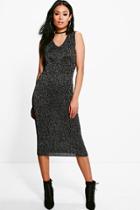 Boohoo Eleanor Knitted Midi Dress Silver