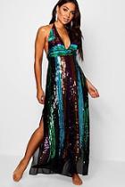 Boohoo Molly Sequin Stripe Plunge Maxi Beach Dress