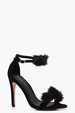 Boohoo Beth Faux Fur Pom Pom Two Part Heels