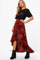 Boohoo Lauren Woven Floral Frill And Wrap Midi Skirt