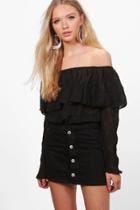 Boohoo Willow Textured Woven Off The Shoulder Top Black