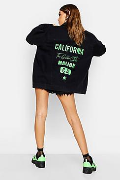 Boohoo Neon California Oversized Denim Jacket