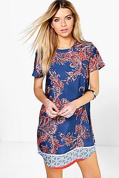 Boohoo Sinead Border Print Cap Sleeve Shift Dress