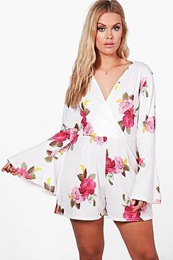 Boohoo Plus Sophia Floral Wrap Playsuit