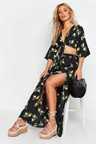 Boohoo Plus Knot Front Floral Mix Midi Skirt Co-ord Set