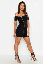 Boohoo Zip Front Belted Mini Dress