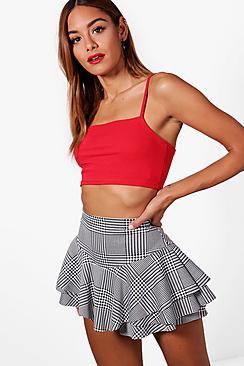 Boohoo Rosie Woven Dogtooth Check Mini Ruffle Skirt