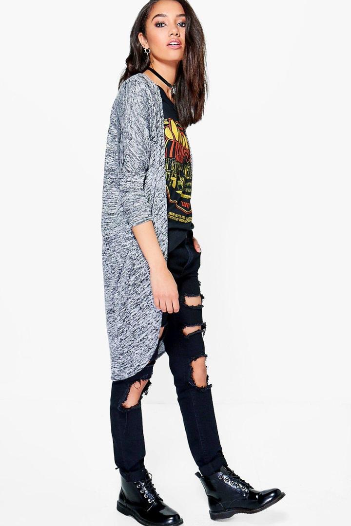 Boohoo Petite Jessica Marl Knit Drape Cardigan Black