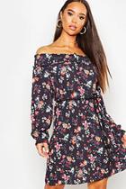 Boohoo Shirred Off The Shoulder Rope Belt Shift Dress