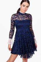 Boohoo Lily Lace Contrast Cuff Frill Dress