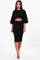 Boohoo Puff Ball Sleeve Top And Midi Skirt Set