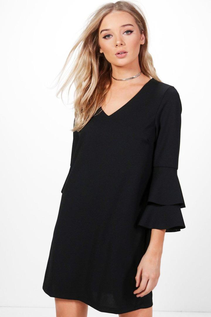 Boohoo Layla Ruffle Sleeve Woven Dress Black