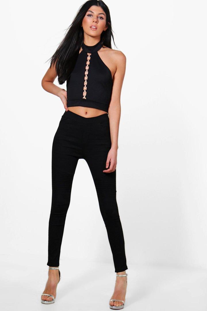 Boohoo Elvia Stretch Biker Detail Leggings Black