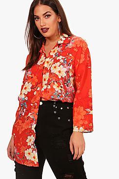 Boohoo Plus Felicity Oriential Woven Oversized Shirt