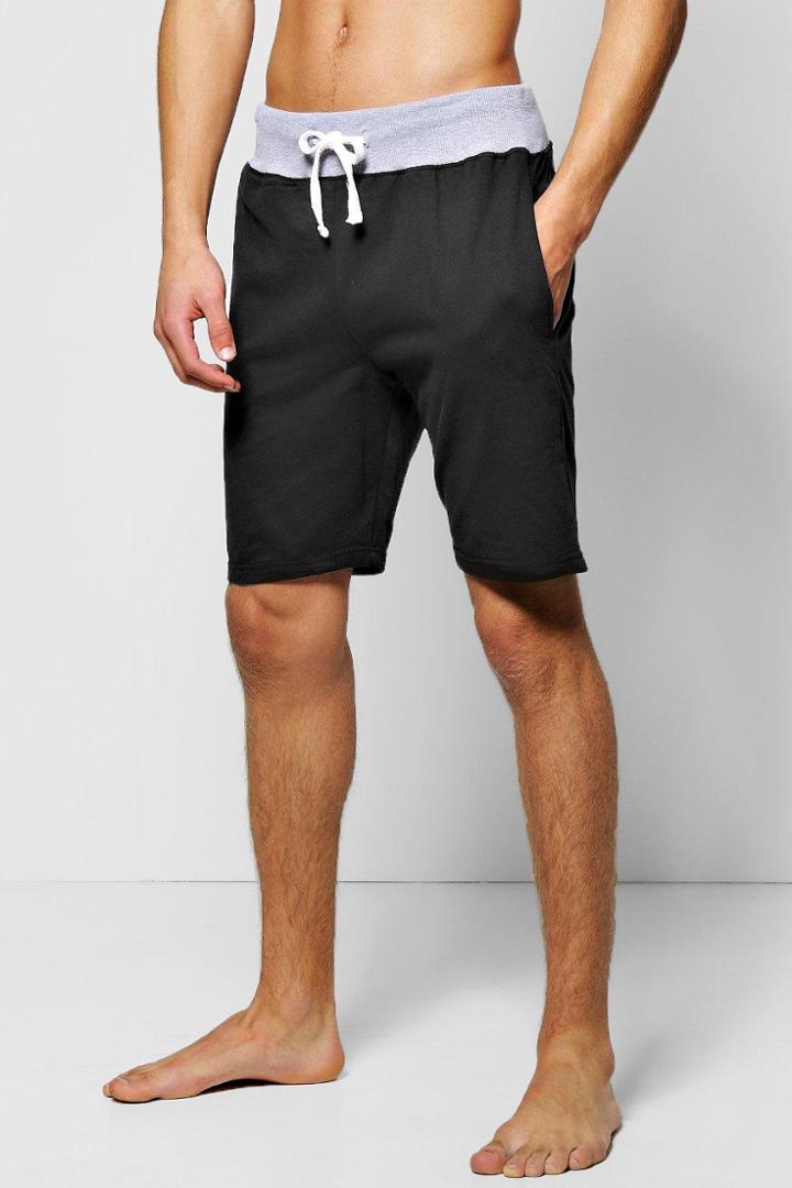 Boohoo Lounge Shorts With Contrast Rib Black