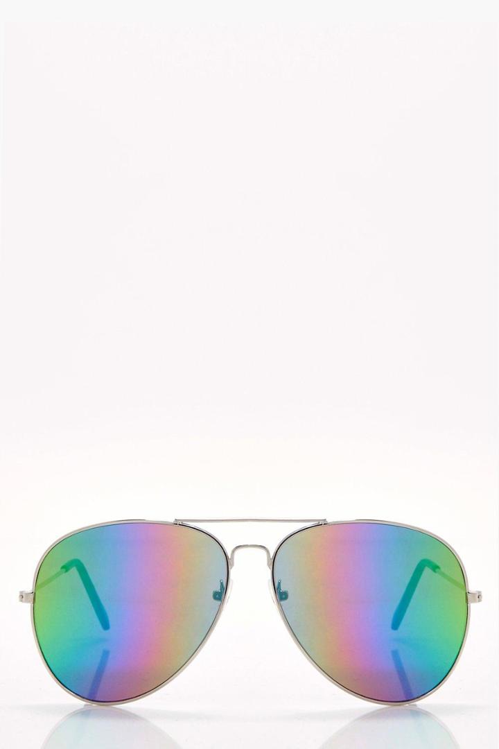 Boohoo Nancy Rainbow Lens Aviator Sunglasses Silver