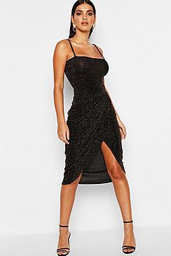 Boohoo Metalic Glitter Wrap Skirt