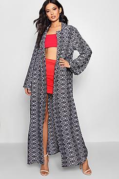 Boohoo Heidi Belted Printed Kimono