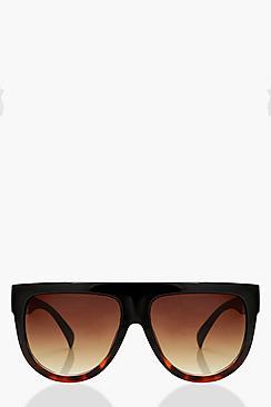 Boohoo Lea Flat Top Tortoiseshell Oversized Sunglasses