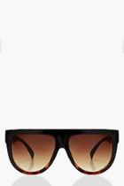 Boohoo Lea Flat Top Tortoiseshell Oversized Sunglasses