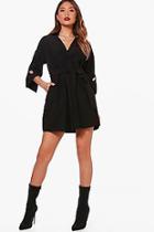 Boohoo Phoebe Kimono Sleeve Belted Shirt Dress