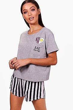 Boohoo Sarah Bacon & Eggs Pj Short Set