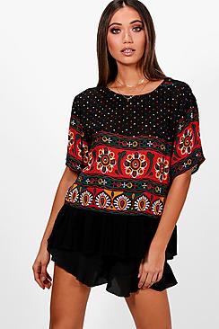 Boohoo Lydia Oversized Printed Woven Tunic