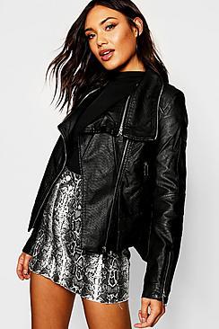 Boohoo Leather Croc Embossed Pu Jacket