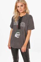 Boohoo Maya Printed Lace Up Front T-shirt Grey